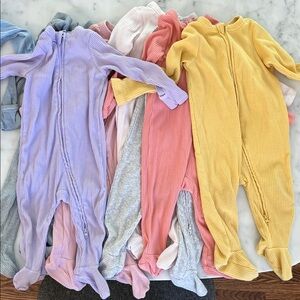 Old Navy Kids One Piece Ribbed Pajamas Set of 7 - Yellow, Pink, Purple, Gray